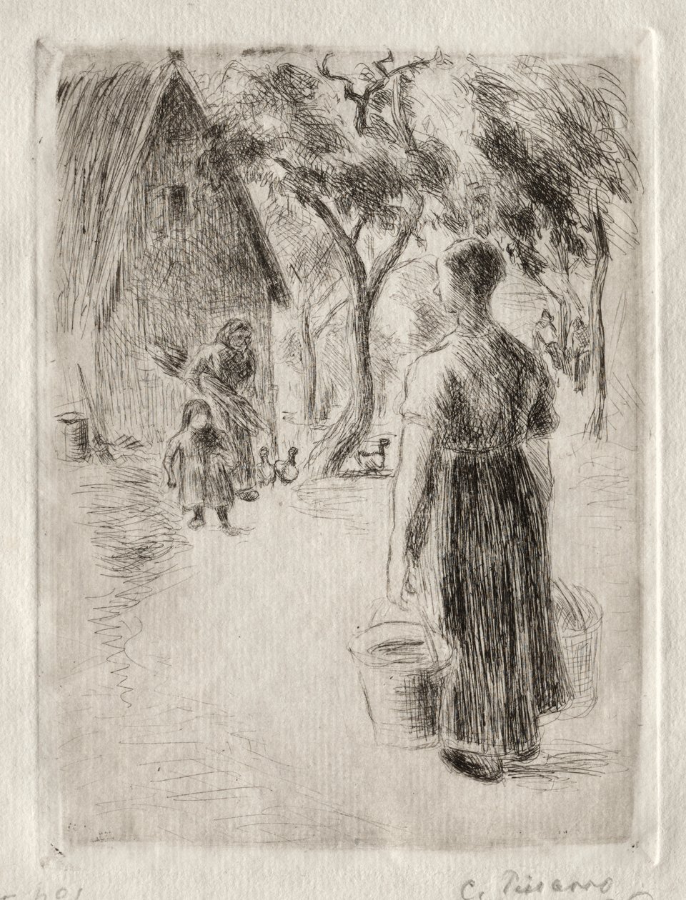 Campesina llevando cubos de Camille Pissarro