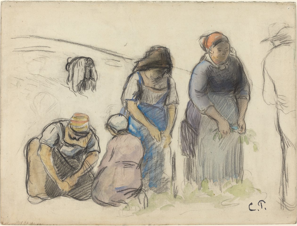 Cosechadores de guisantes [recto], c. 1880 de Camille Pissarro