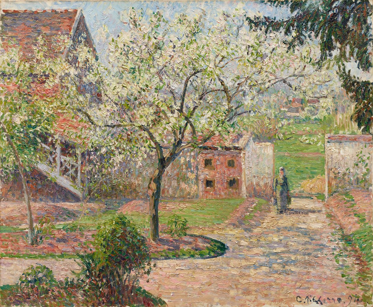 Cerezos en flor, Éragny. La casa del pintor, 1894 de Camille Pissarro