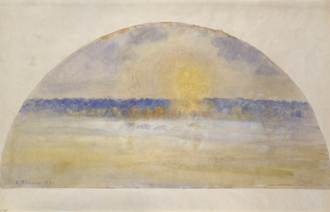 Puesta de Sol y Niebla, Eragny, 1891 de Camille Pissarro
