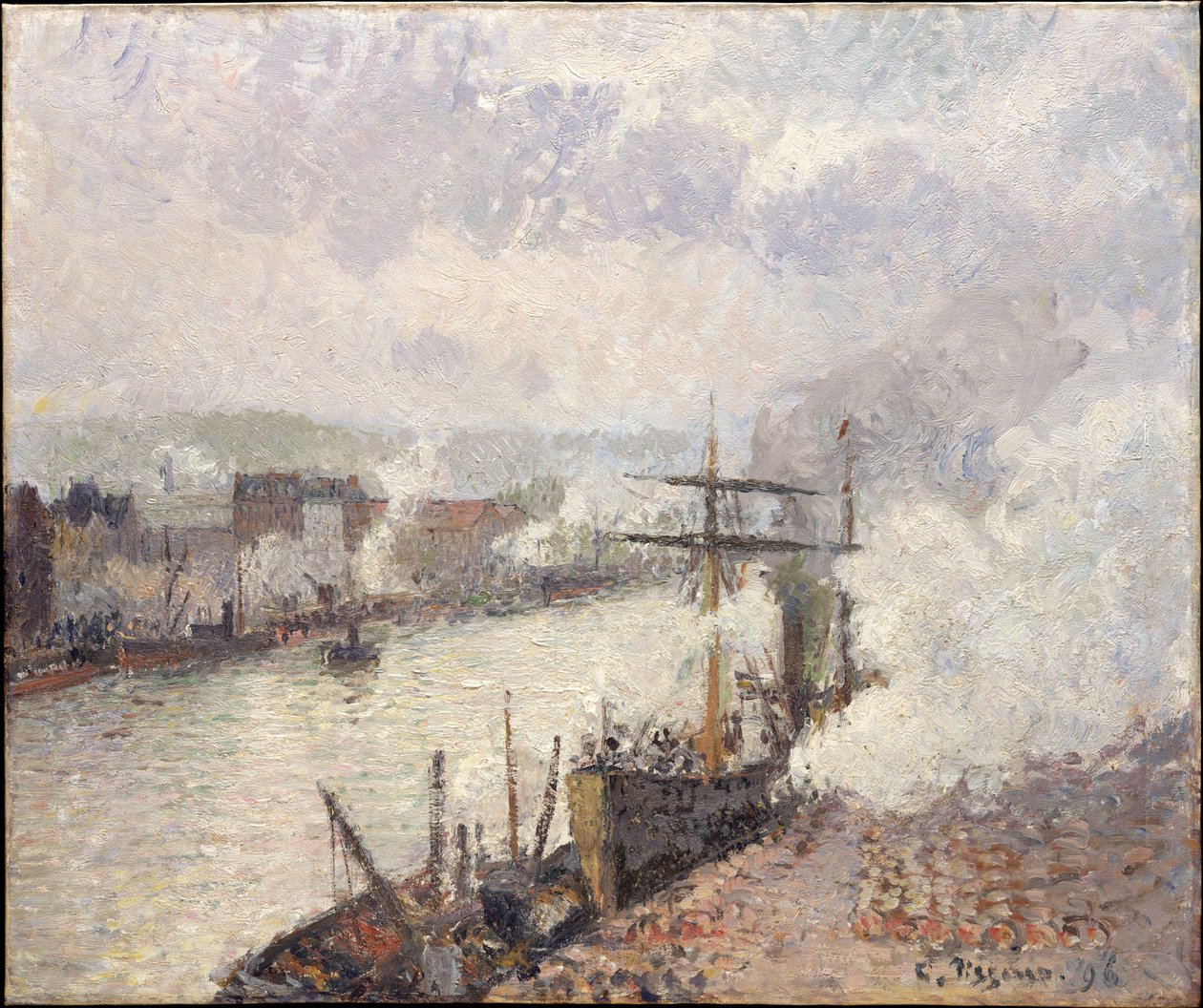 Barcos de vapor en el puerto de Ruán de Camille Pissarro