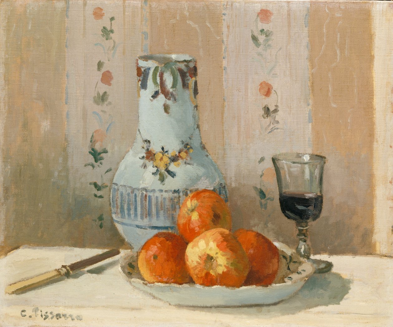 Naturaleza muerta con manzanas y jarra, 1872 de Camille Jacob Pissarro