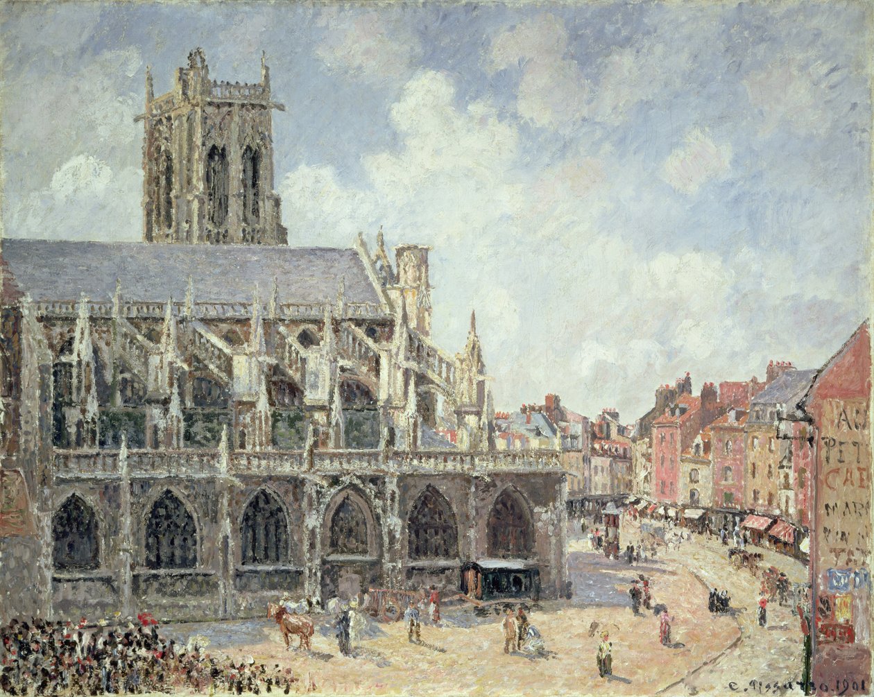 La iglesia de San Jacobo en Dieppe, sol de la mañana de Camille Jacob Pissarro