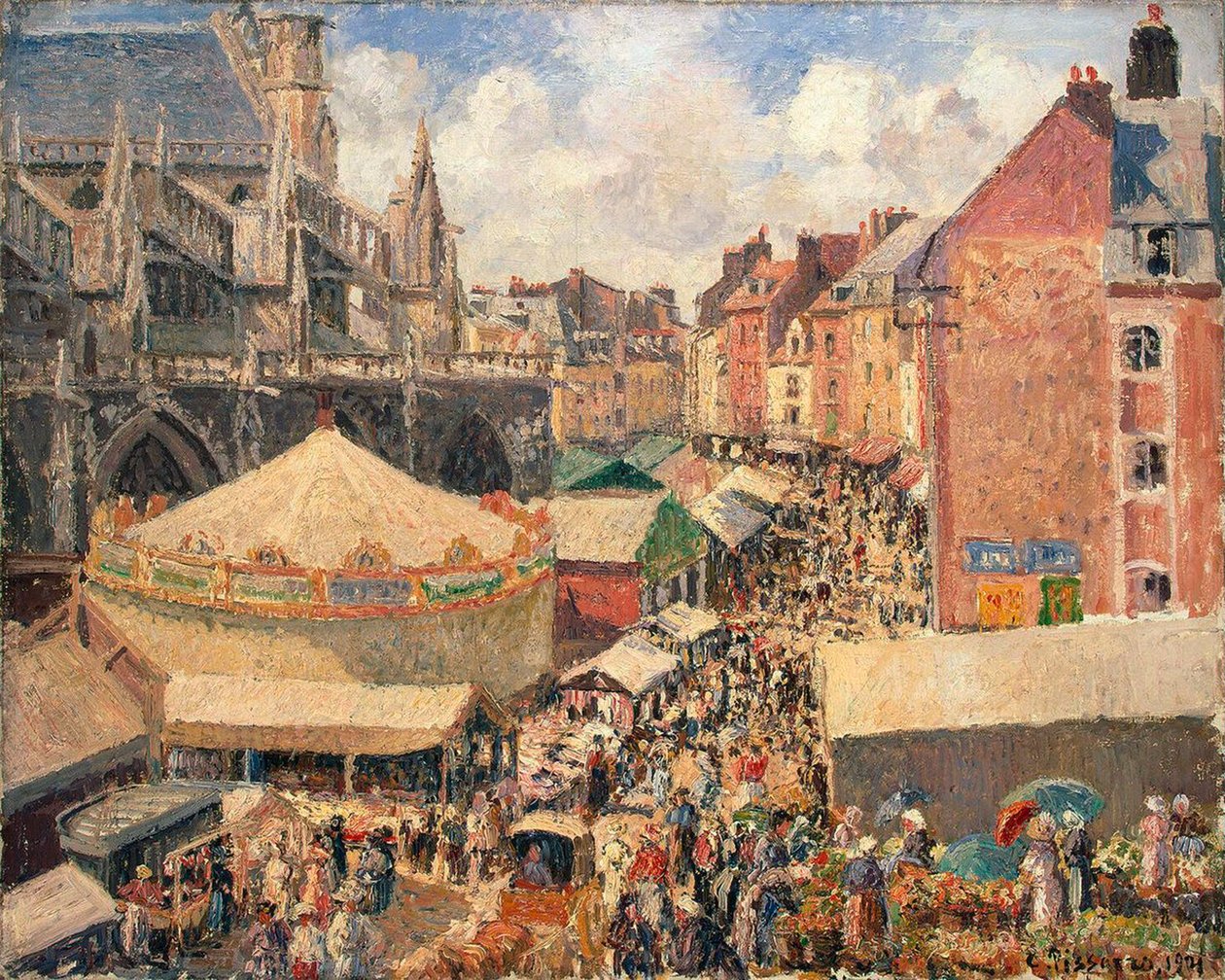 La feria en Dieppe, mañana soleada, 1901 de Camille Pissarro