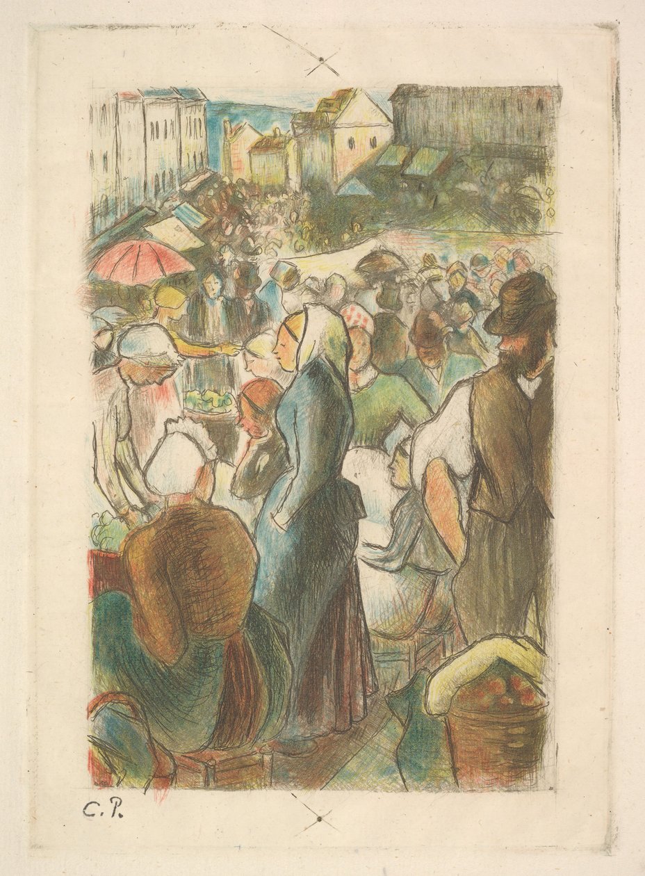 El mercado en Gisors: Rue Cappeville, 1894-95 de Camille Pissarro