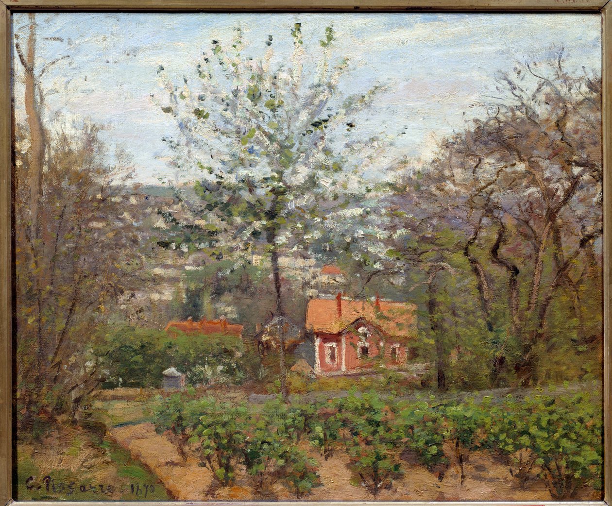 La cabaña, la casa rosa; el hamlet volador del corazón de Camille Jacob Pissarro