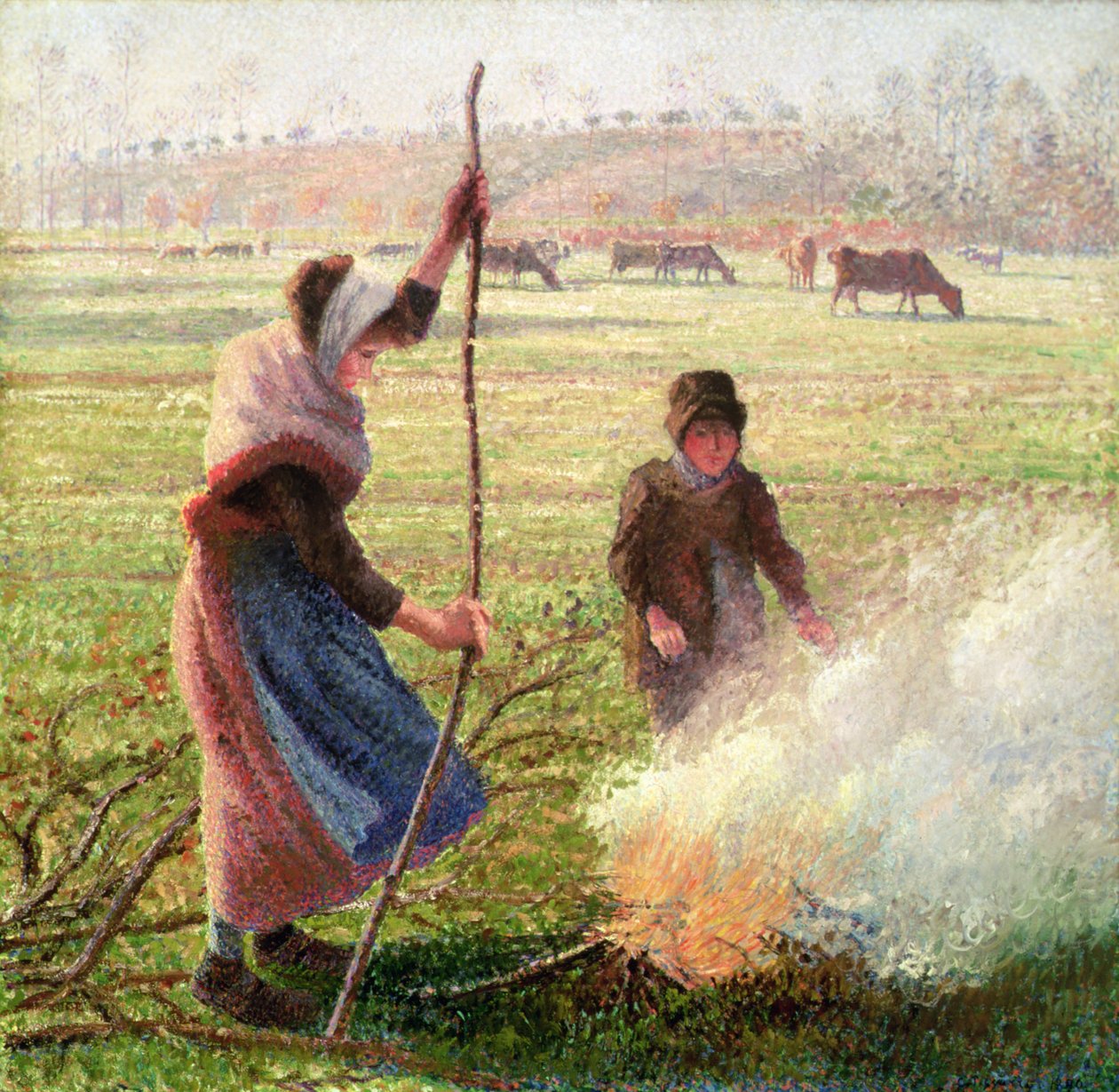 Escarcha blanca, mujer partiendo leña de Camille Jacob Pissarro