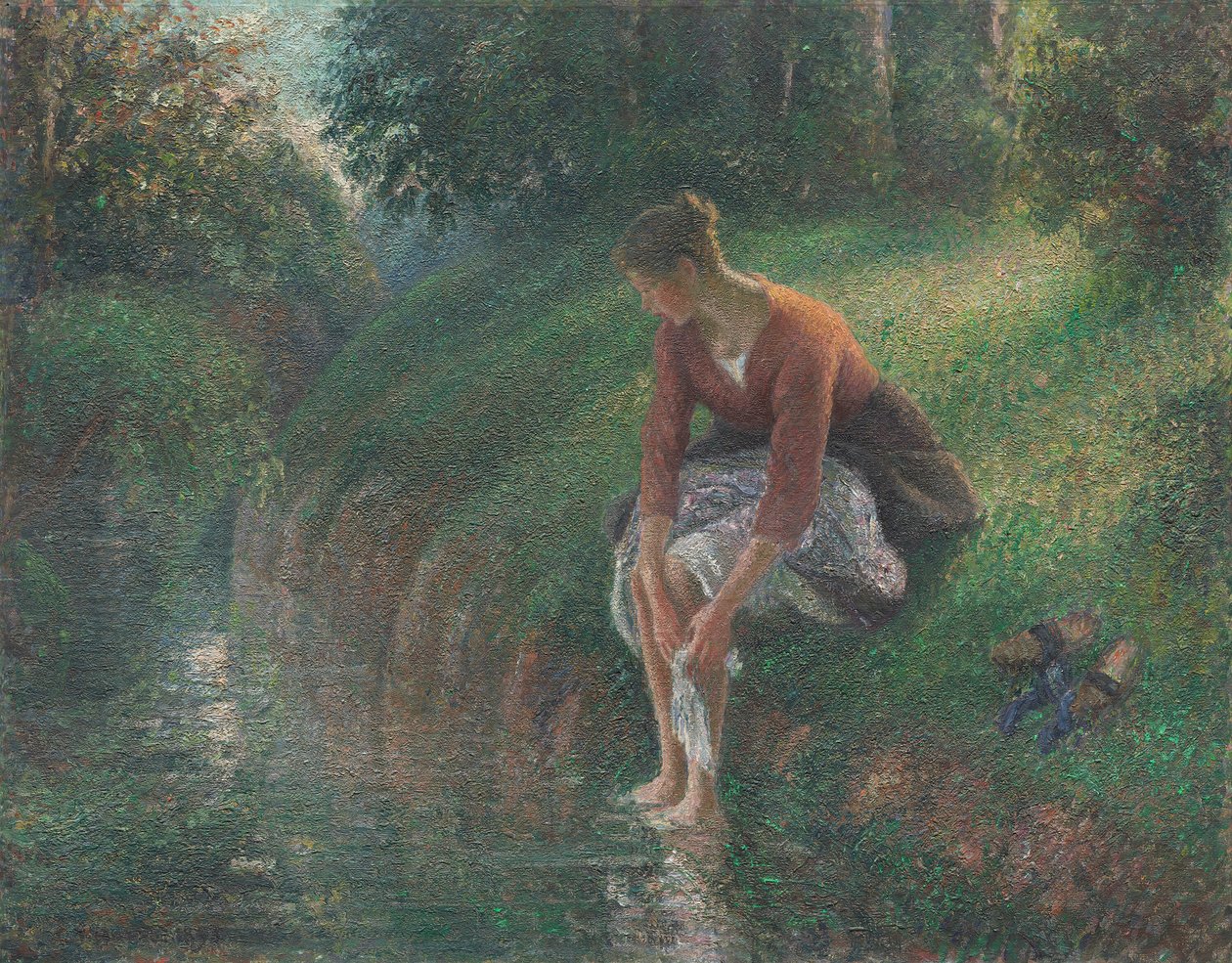 Mujer Bañando Sus Pies en un Arroyo, 1894-1895 de Camille Pissarro