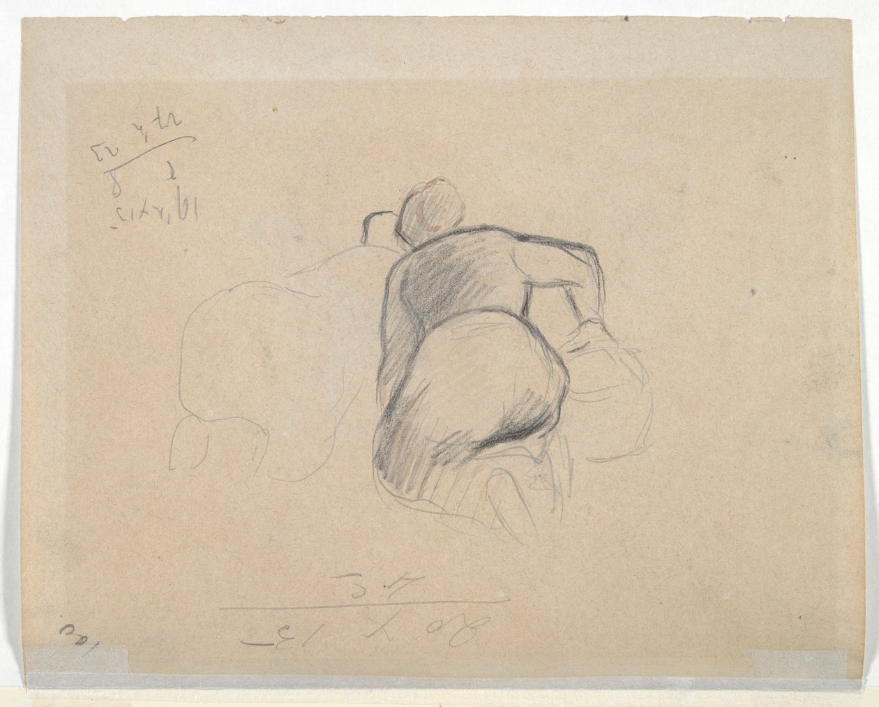 mujer arrodillada (anverso); Dos campesinas arrodilladas (verso) de Camille Pissarro
