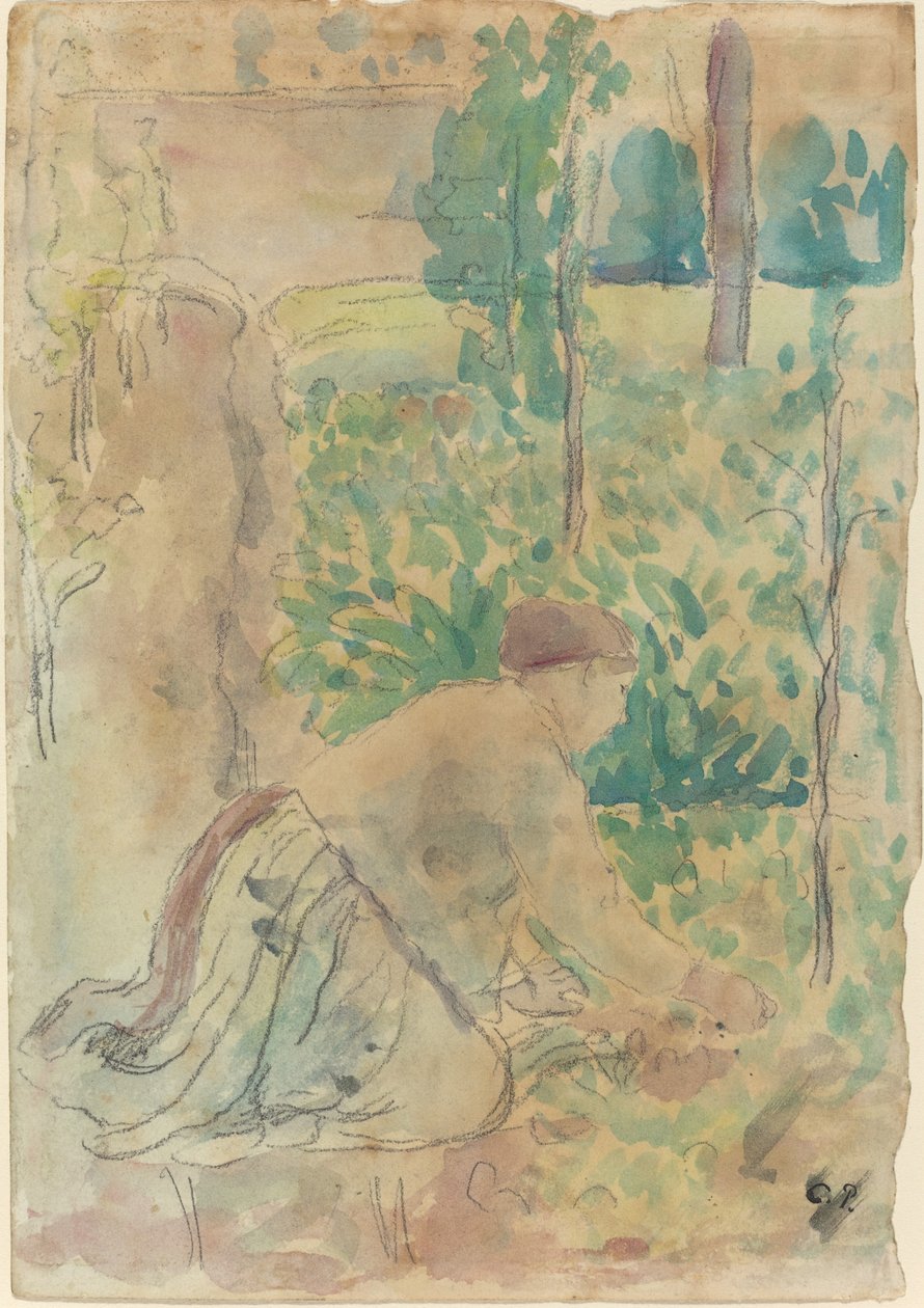 Mujer trabajando en un jardín de Camille Pissarro
