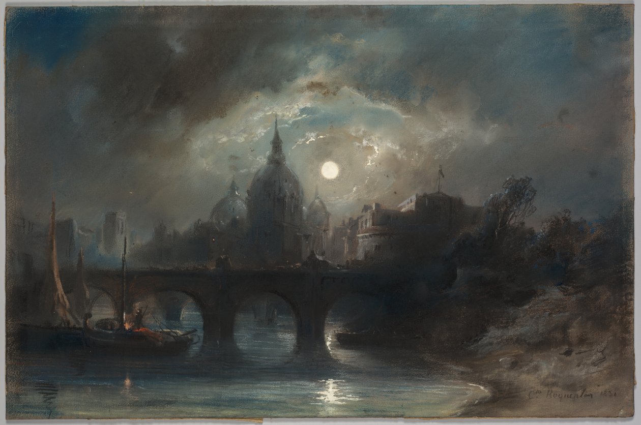 Vista de una ciudad de noche, 1831 de Camille Roqueplan