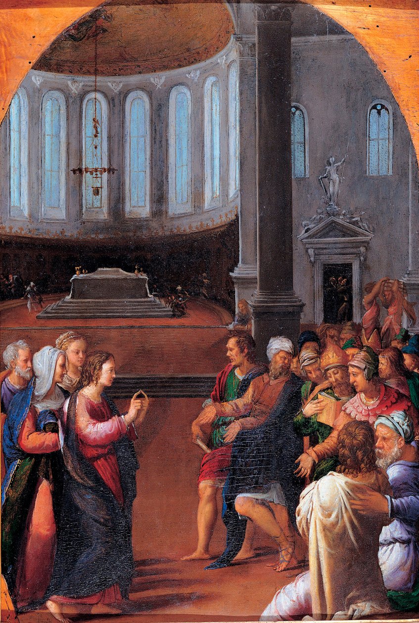 "Le christ parmi les docteurs" (Cristo entre los doctores) Pintura de Camillo Filippi (1500-1574) Óleo sobre madera 1550 Dim 47x33 cm Musei Capitolini, Roma de Camillo Filippi