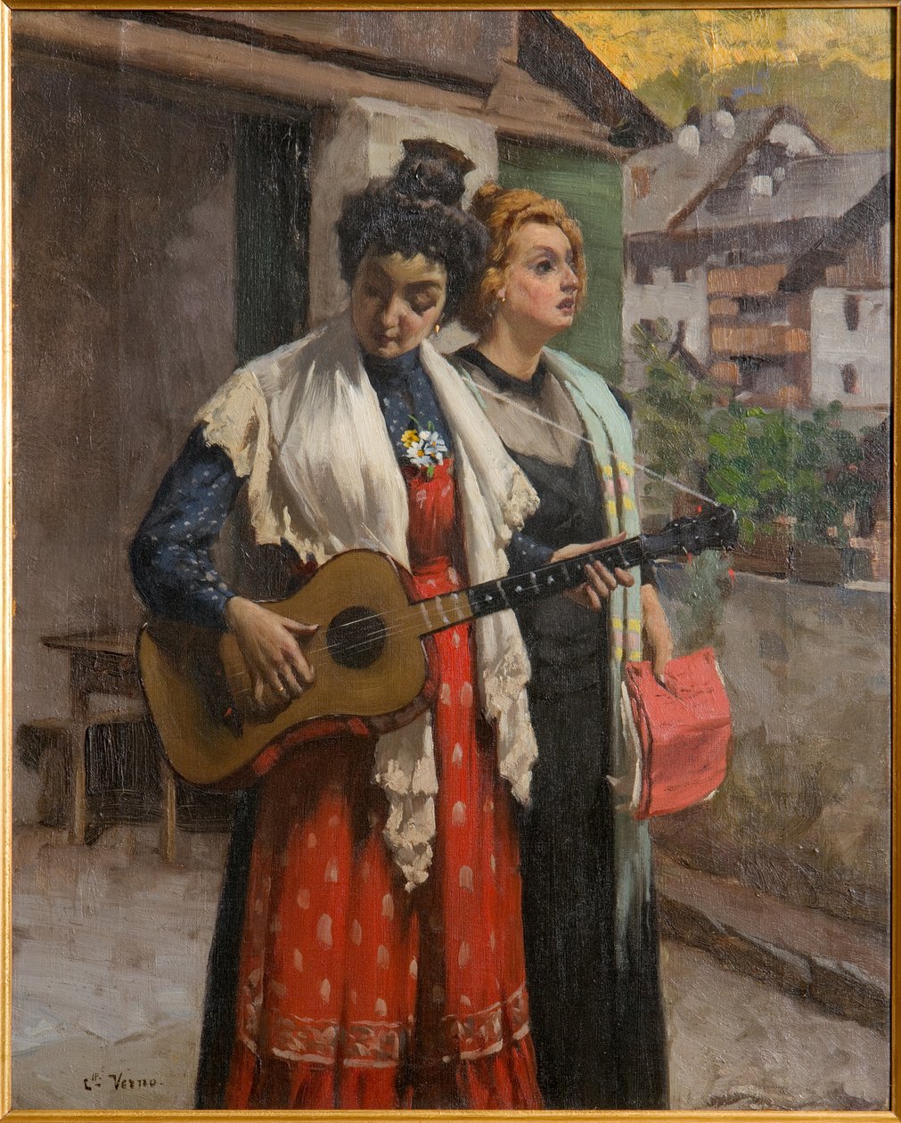 Fiesta de la uva en Chambave (Courmayeur) (óleo sobre lienzo) de Camillo Verno