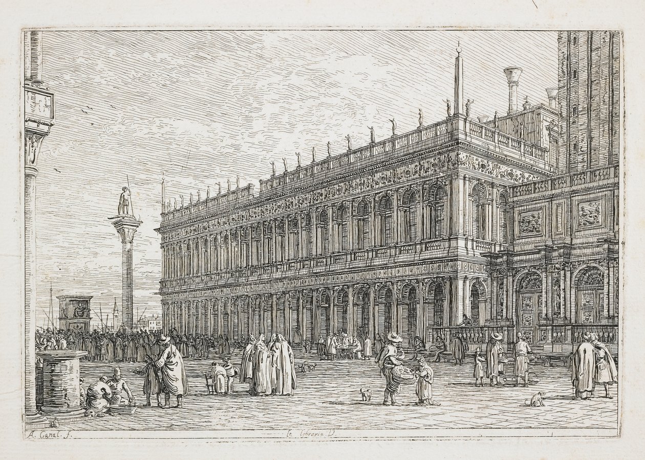 La Librería, lámina de Vedute, altre presse da i loughi, altre ideate, 1740-1745 de Giovanni Antonio Canal