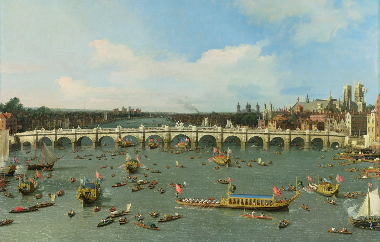 Puente de Westminster, Londres, Con la Procesión del Alcalde en el Támesis (detalle) de Giovanni Antonio Canal