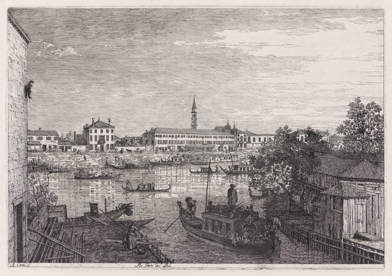 Ale Porte del Dolo (En las esclusas de Dolo), de la serie Vedute (Vistas) de Canaletto (Giovanni Antonio Canal)