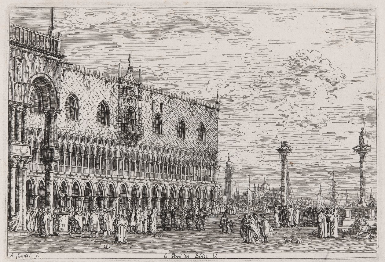 La Piera del Bando. V. (La Piera del Bando. V [enice]), de la serie Vedute (Vistas) de Canaletto (Giovanni Antonio Canal)