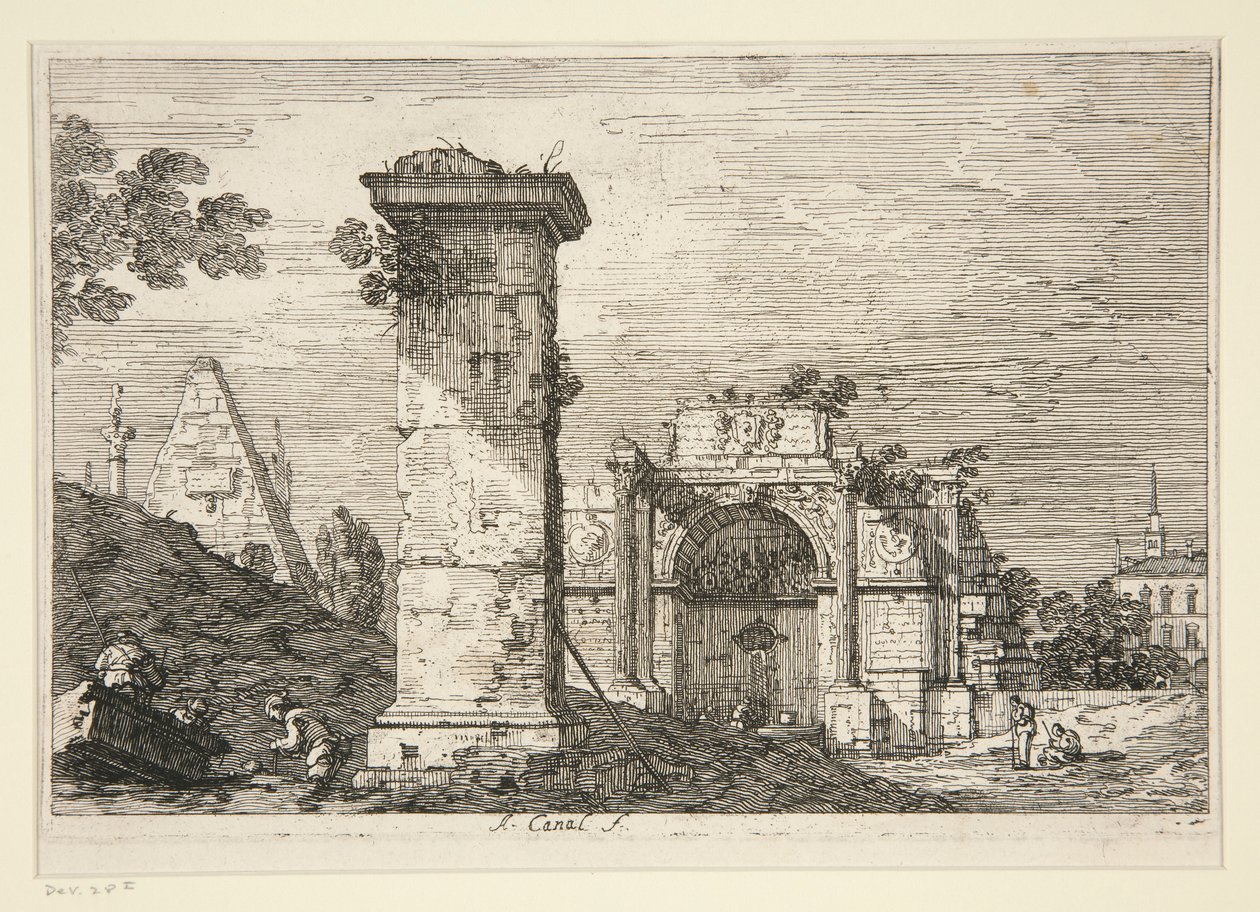 Paisaje con monumentos en ruinas, de la serie Vedute (Vistas) de Canaletto (Giovanni Antonio Canal)