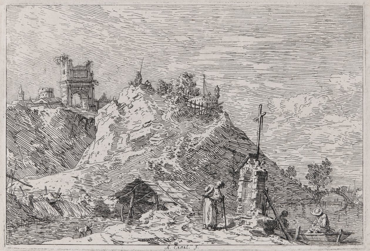 Paisaje con el Peregrino en Oración, de la serie Vedute (Vistas) de Canaletto (Giovanni Antonio Canal)