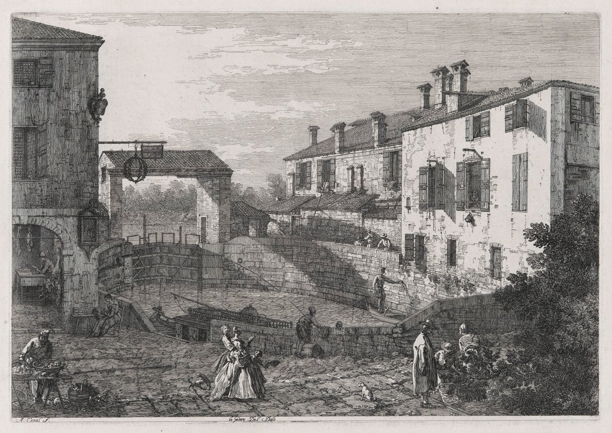 Le Porte Del Dolo (Las cerraduras de Dolo), de la serie Vedute (Vistas) de Canaletto (Giovanni Antonio Canal)