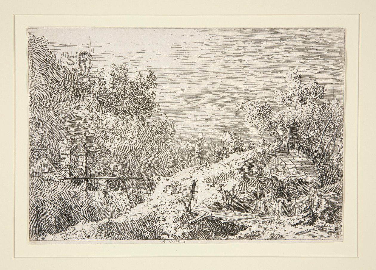 Paisaje de montaña con cinco puentes, de la serie Vedute (Vistas) de Canaletto (Giovanni Antonio Canal)