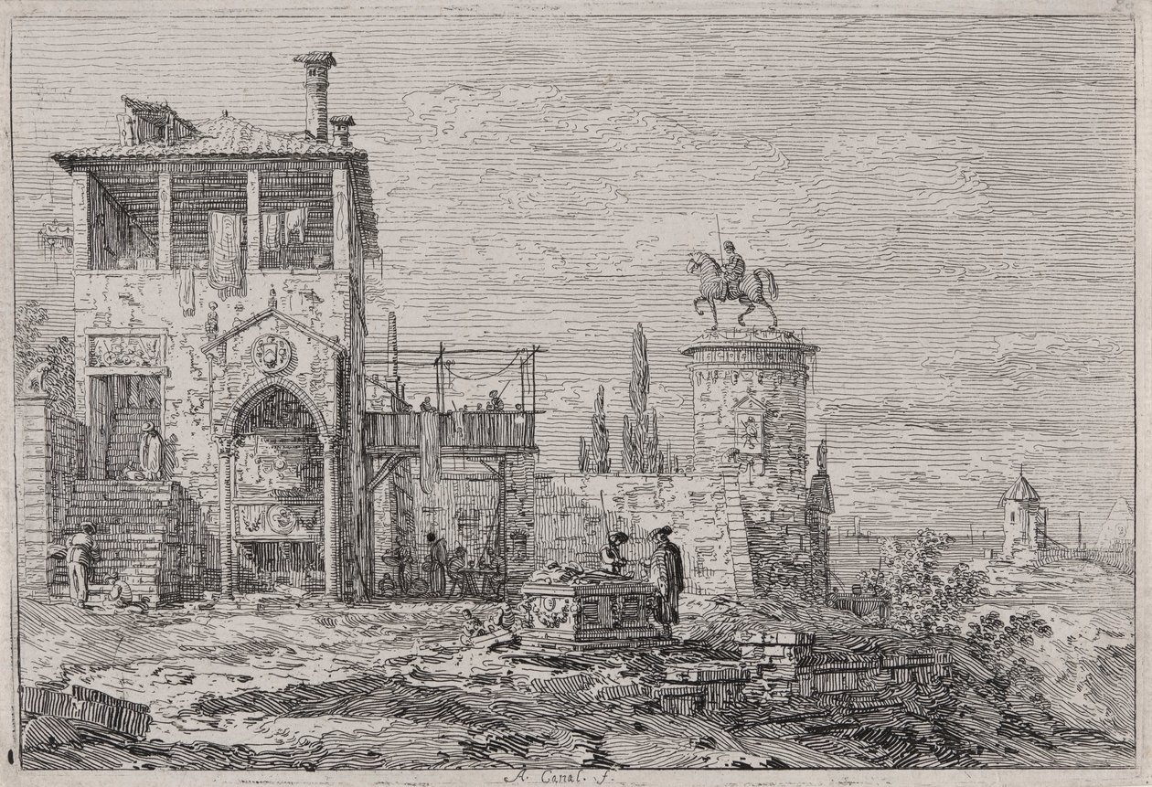 El Monumento Ecuestre, de la serie Vedute (Vistas) de Canaletto (Giovanni Antonio Canal)