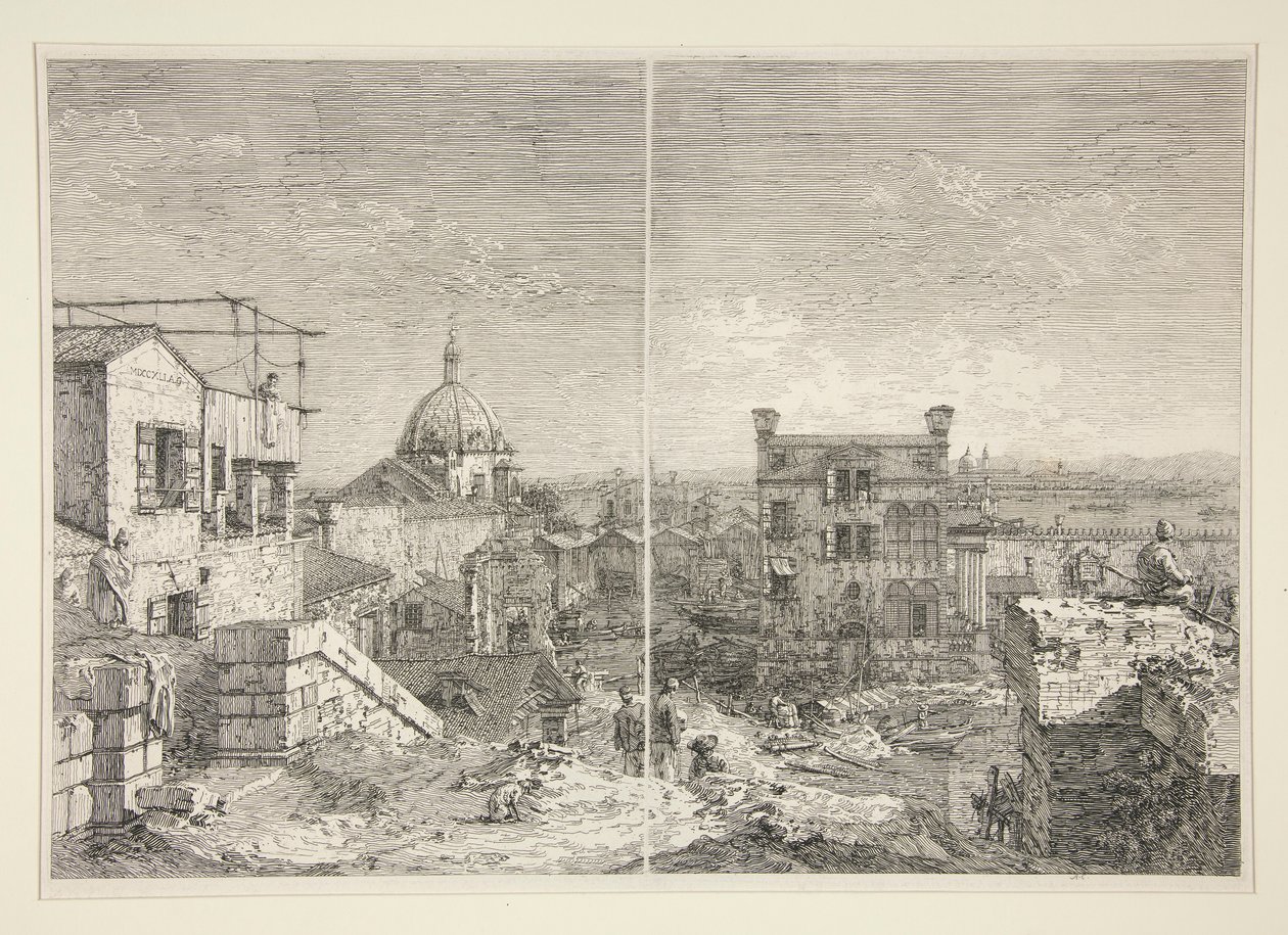 La Casa con la Inscripción: MDCCXLI. A. C. [y] La Casa del Peristilo y las Seis Columnas, de la serie Vedute (Vistas) de Canaletto (Giovanni Antonio Canal)