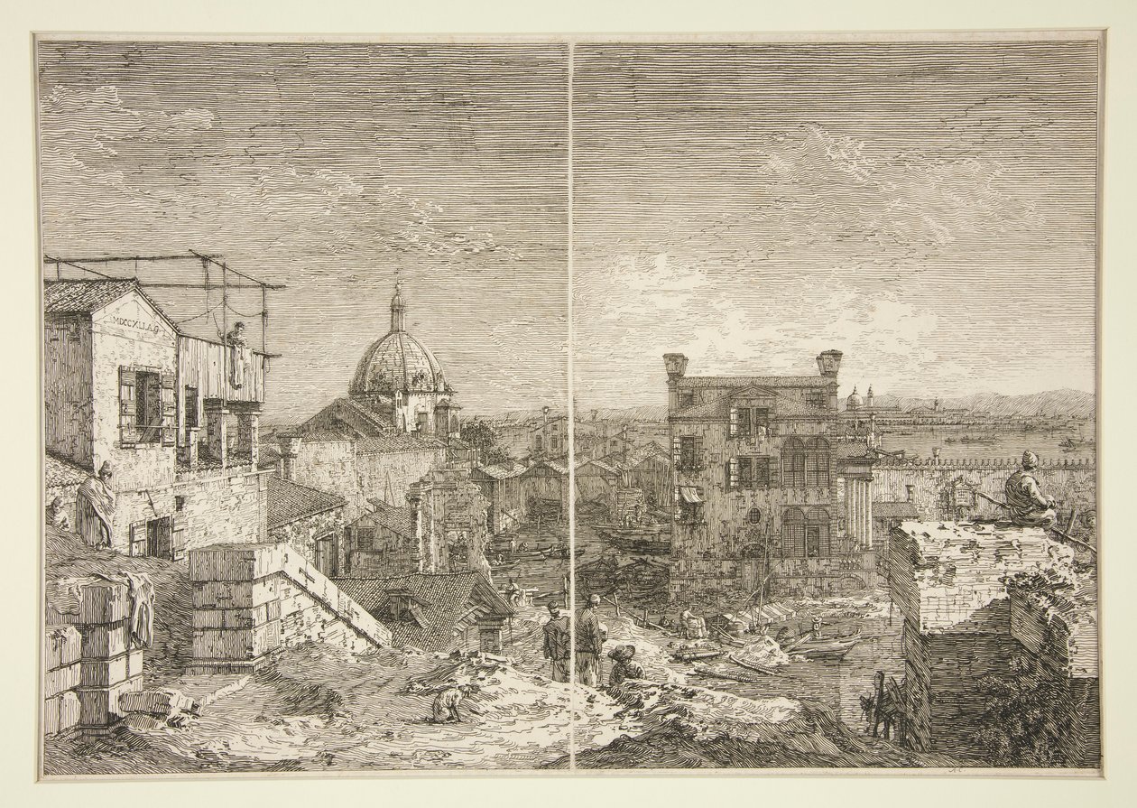 La casa de la inscripción [y] La casa del perstilo, de la serie Vedute (Vistas) de Canaletto (Giovanni Antonio Canal)