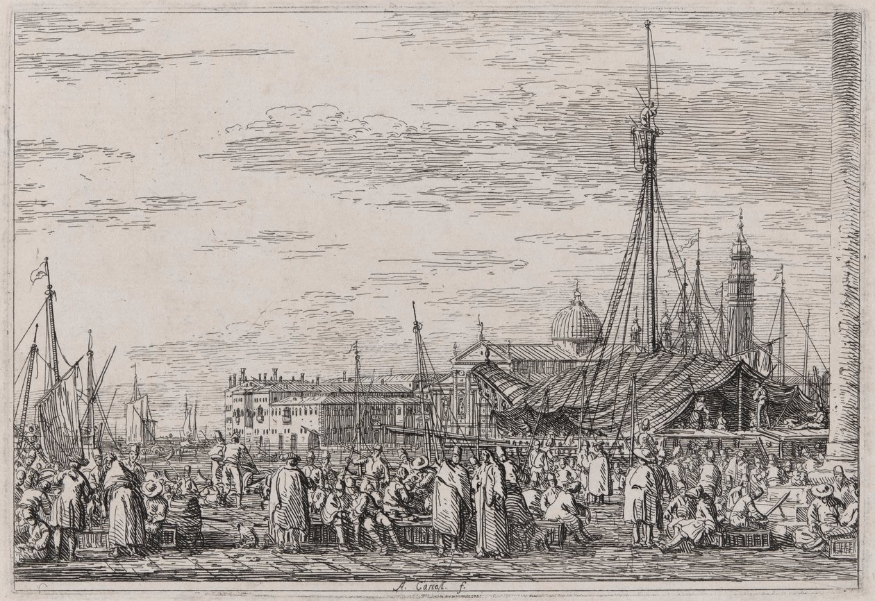 El Mercado del Molo, de la serie Vedute (Vistas) de Canaletto (Giovanni Antonio Canal)