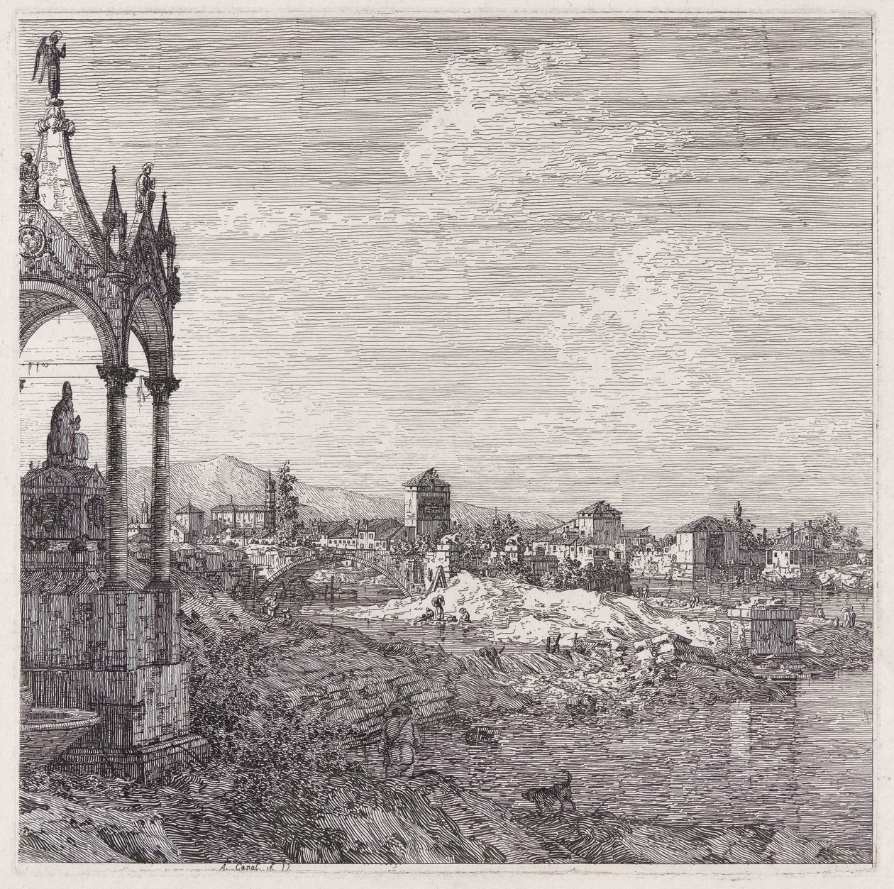 Vista de un pueblo con un obispo de Canaletto (Giovanni Antonio Canal)