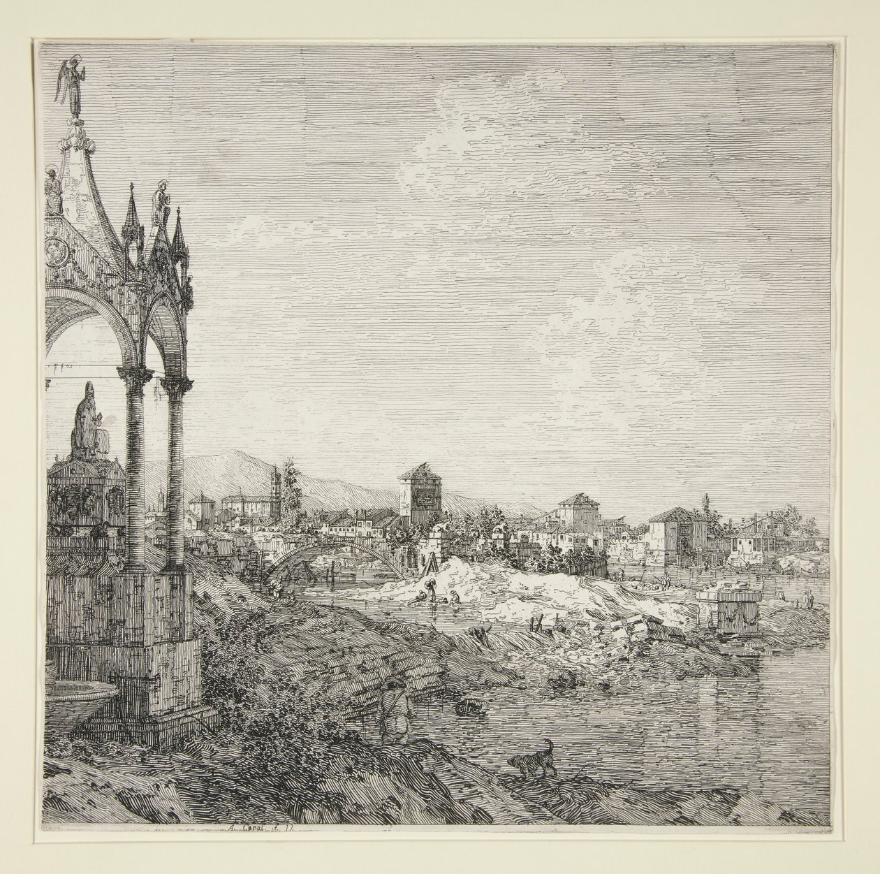 Vista de un pueblo con un obispo de Canaletto (Giovanni Antonio Canal)