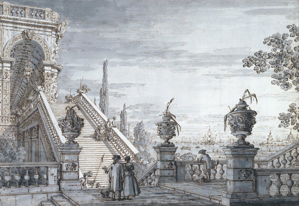 Un capricho con una escalera monumental de Canaletto