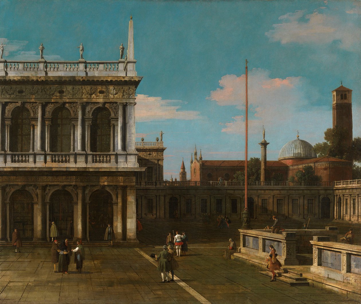 Canaletto - Capriccio Vista de la Piazzetta con la Libreria Firmado y fechado 1744 de Canaletto