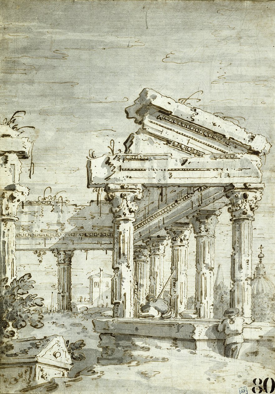 Capricho: Un templo clásico en ruinas de Canaletto