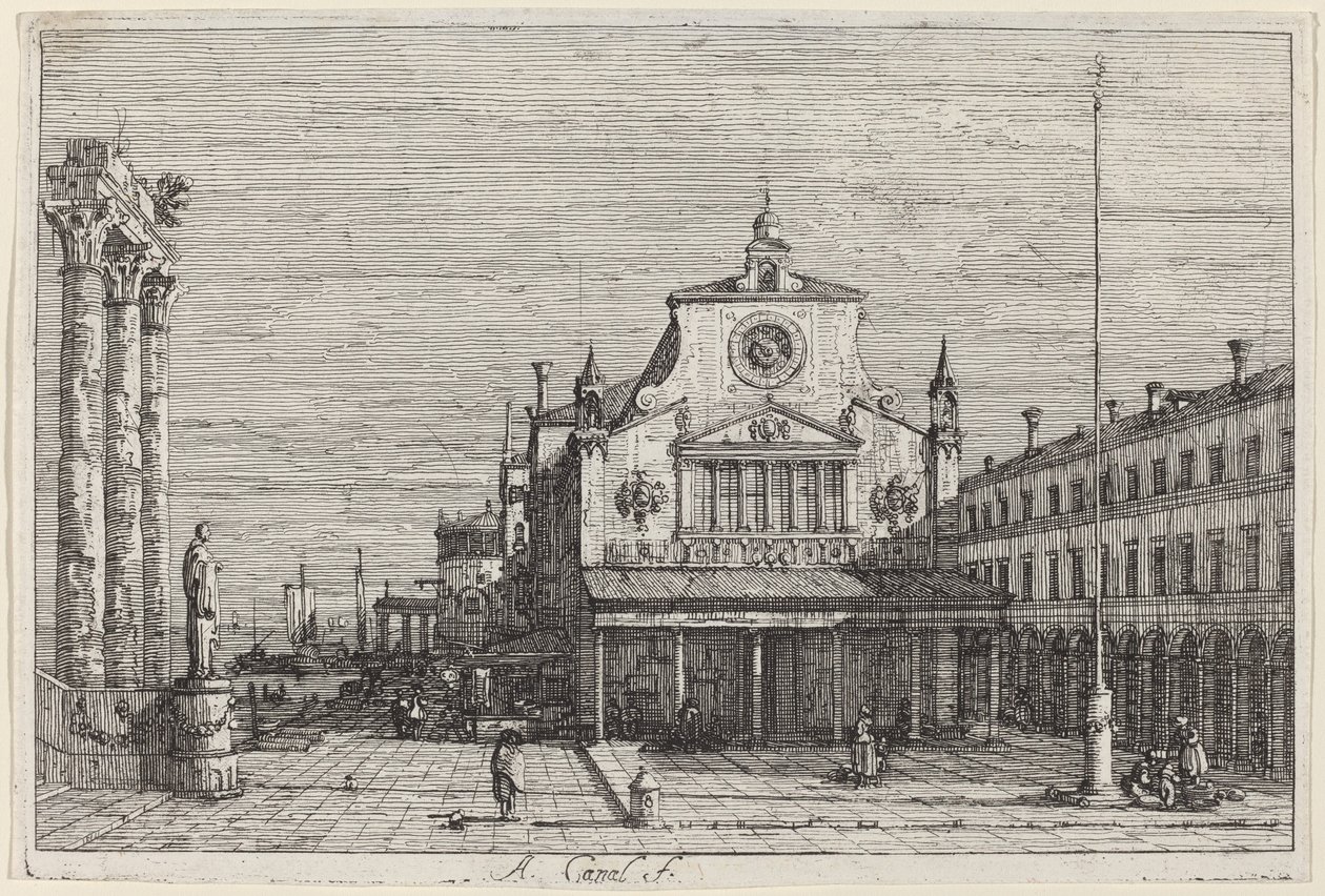 Vista imaginaria de S. Giacomo di Rialto de Canaletto