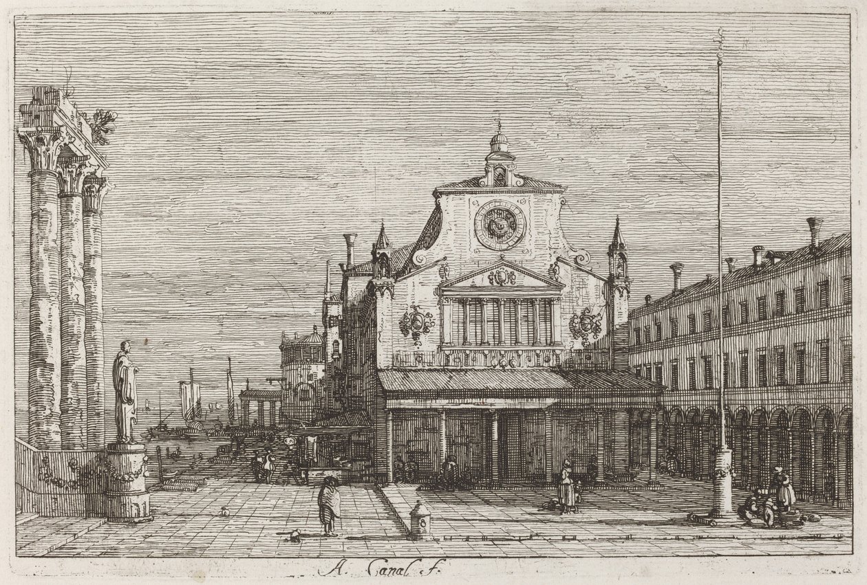 Vista imaginaria de S. Giacomo di Rialto, c. 1735-1746 de Canaletto