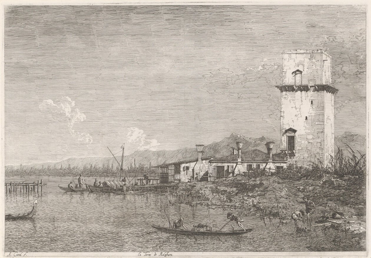 La Torre de Malghera Rostros en lugares existentes e inventados (título de la serie) Vedute altre prese da i Luoghi altre ideate da Antonio Canal (título de la serie) de Canaletto