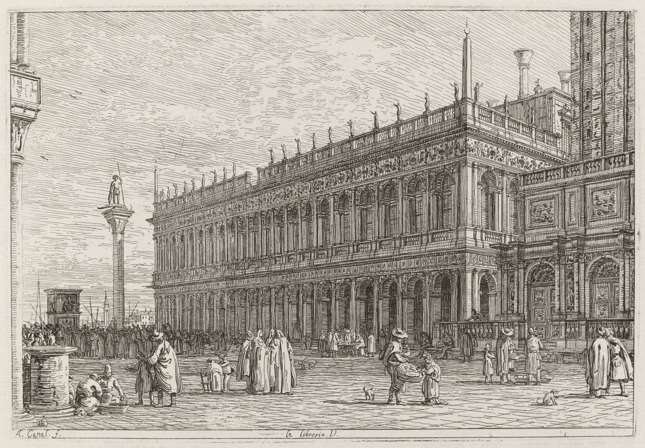 La librería. V. [arriba a la izquierda], en o antes de 1742 de Canaletto