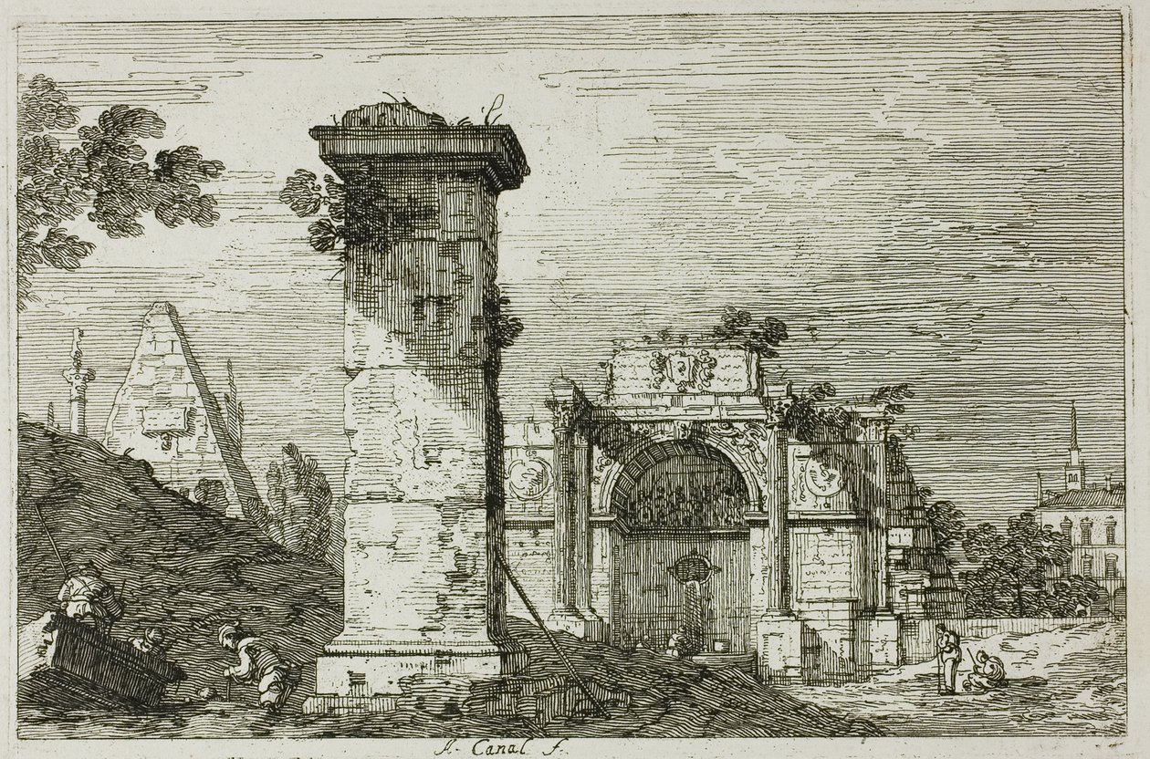 Paisaje con monumentos en ruinas, de Vedute de Canaletto