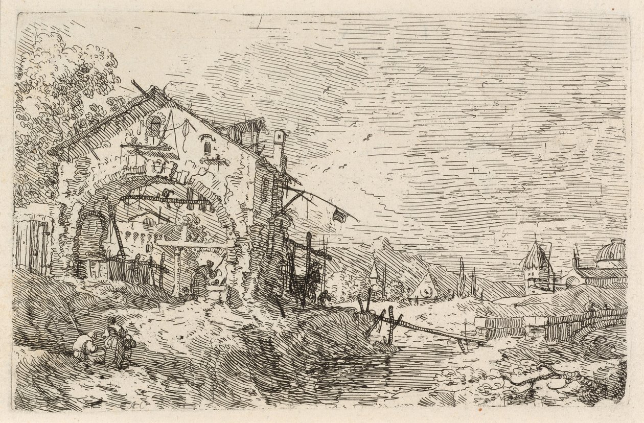 Paisaje con una mujer en un pozo de Canaletto