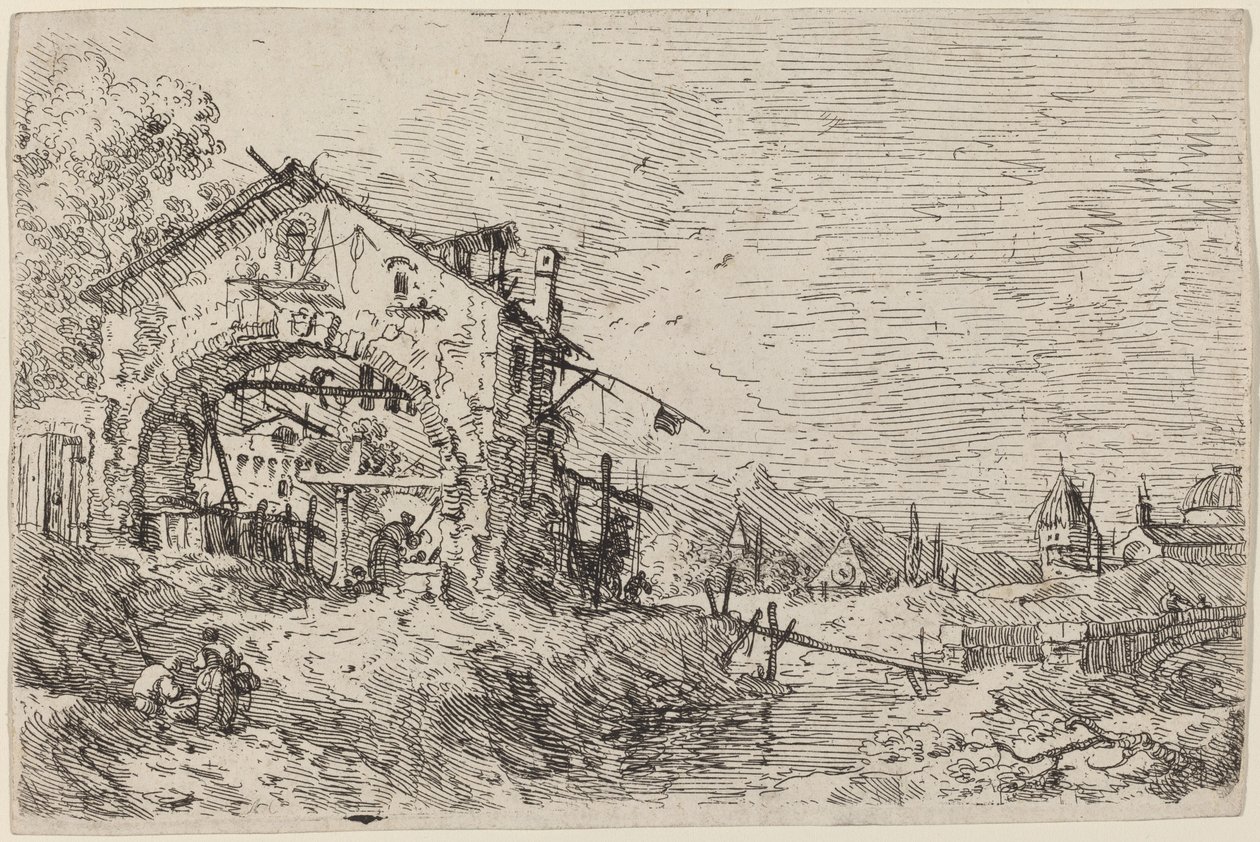 Paisaje con una mujer en un pozo de Canaletto
