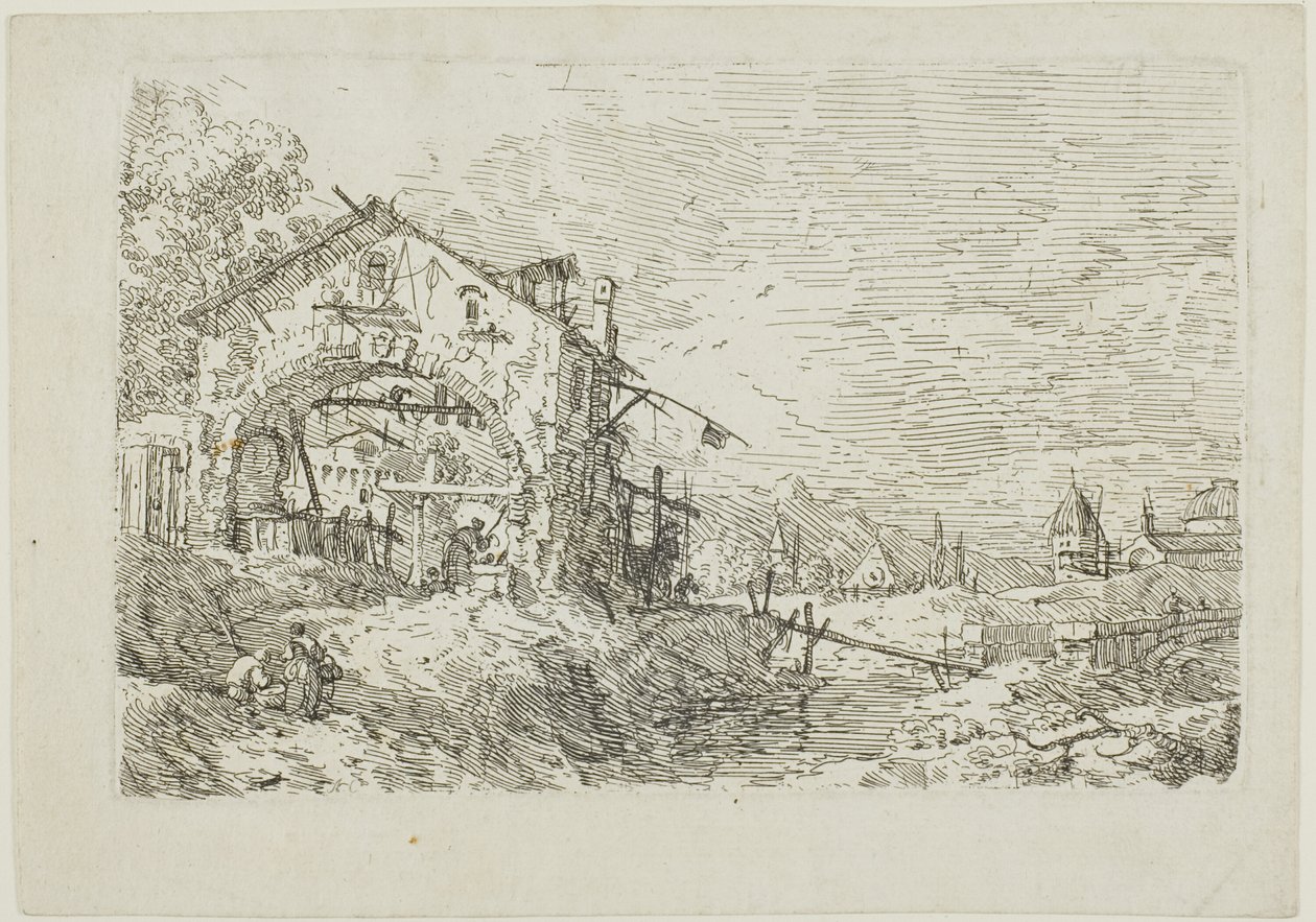 Paisaje con una mujer en un pozo, de Vedute de Canaletto