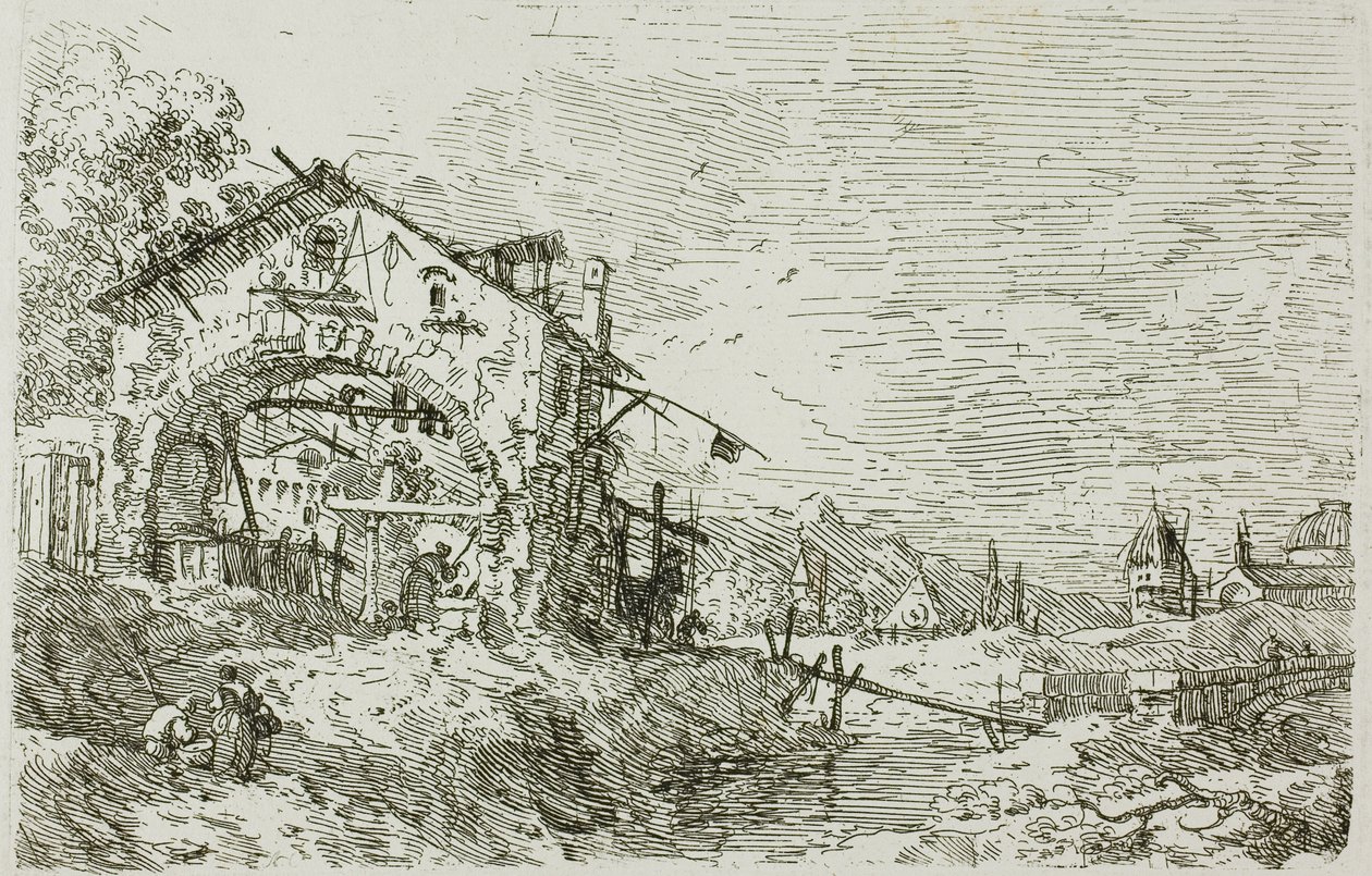Paisaje con una mujer en un pozo, de Vedute de Canaletto