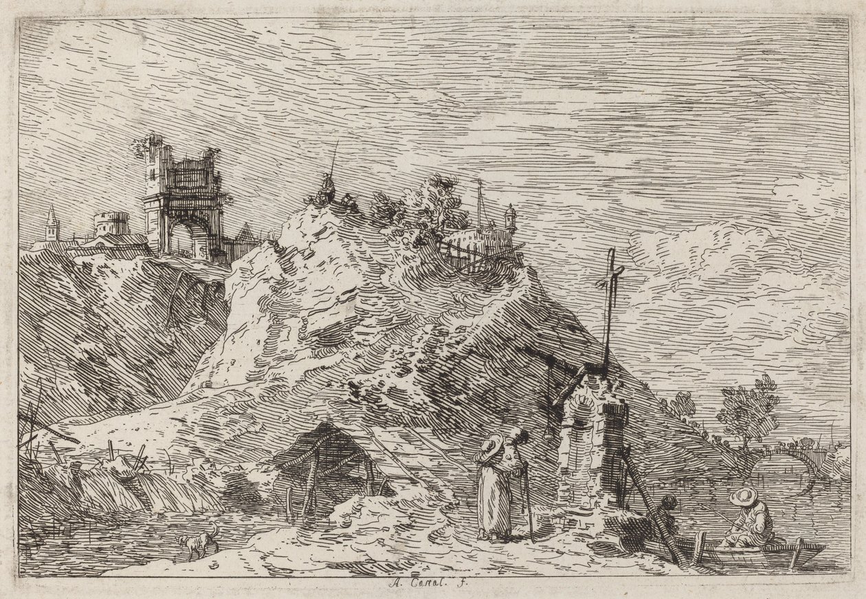 Paisaje con el peregrino en oración, c. 1735-1746 de Canaletto