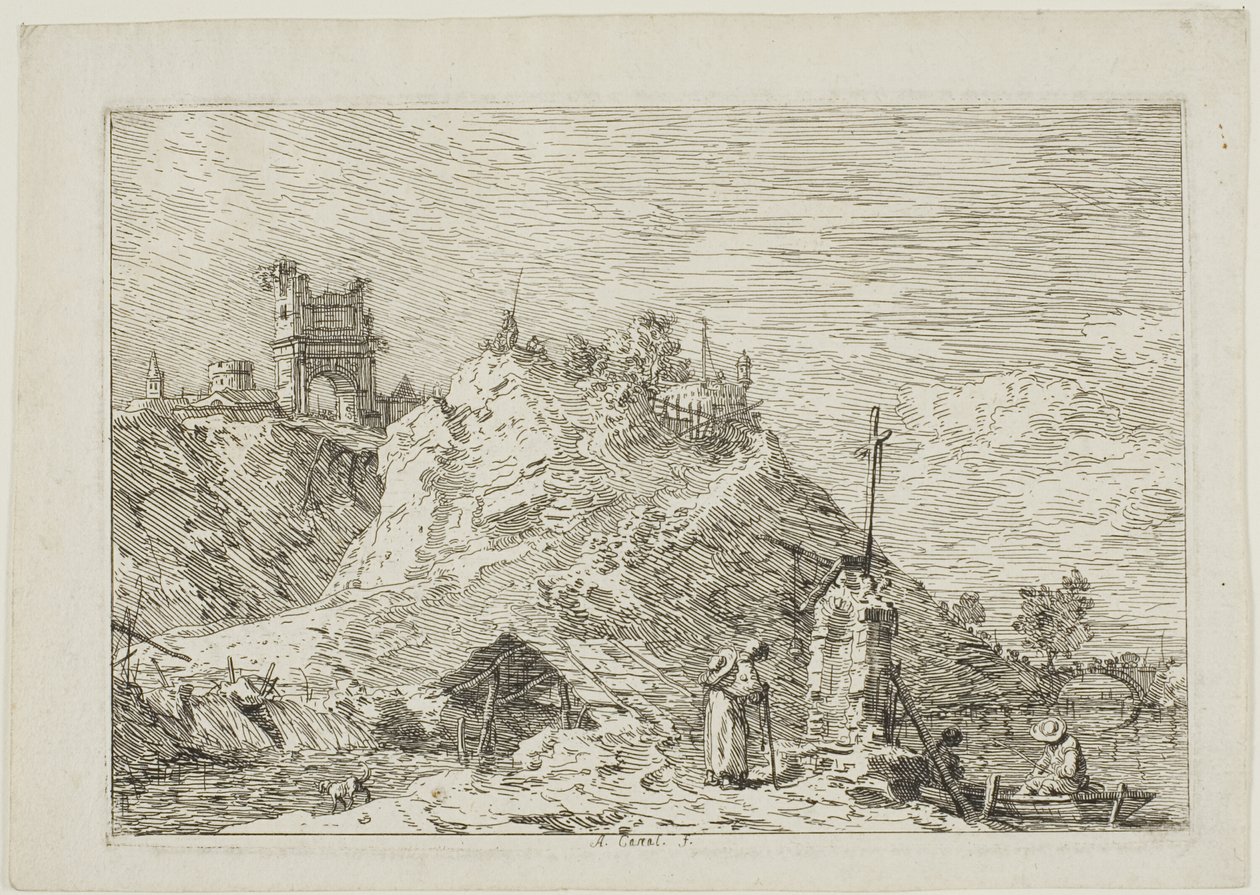 Paisaje con el peregrino en oración, de Vedute de Canaletto