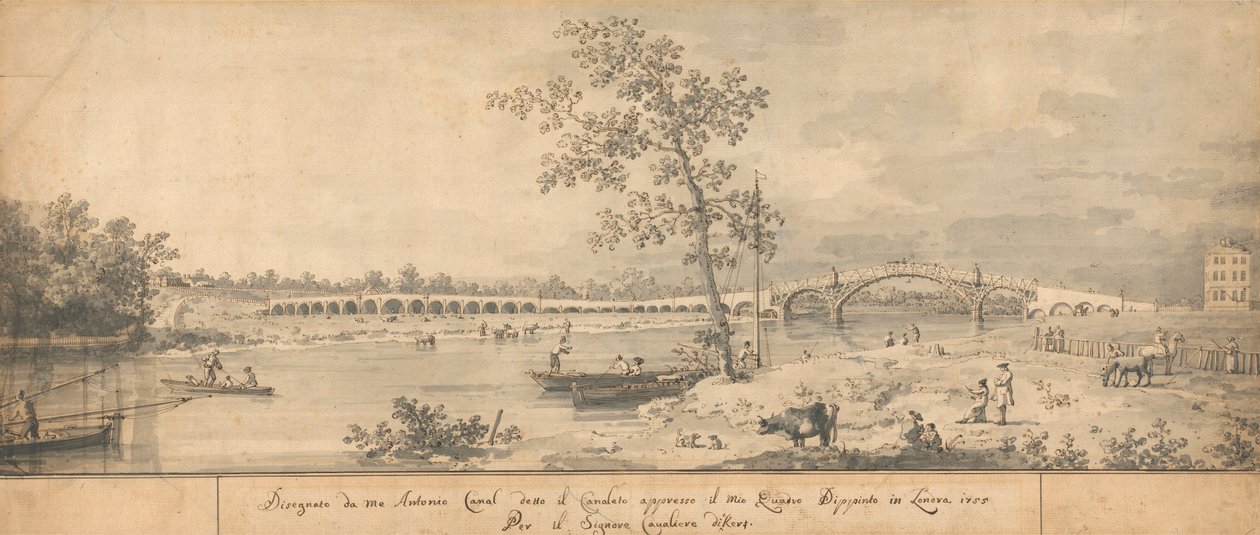 Old Walton Bridge visto desde la costa de Middlesex de Canaletto