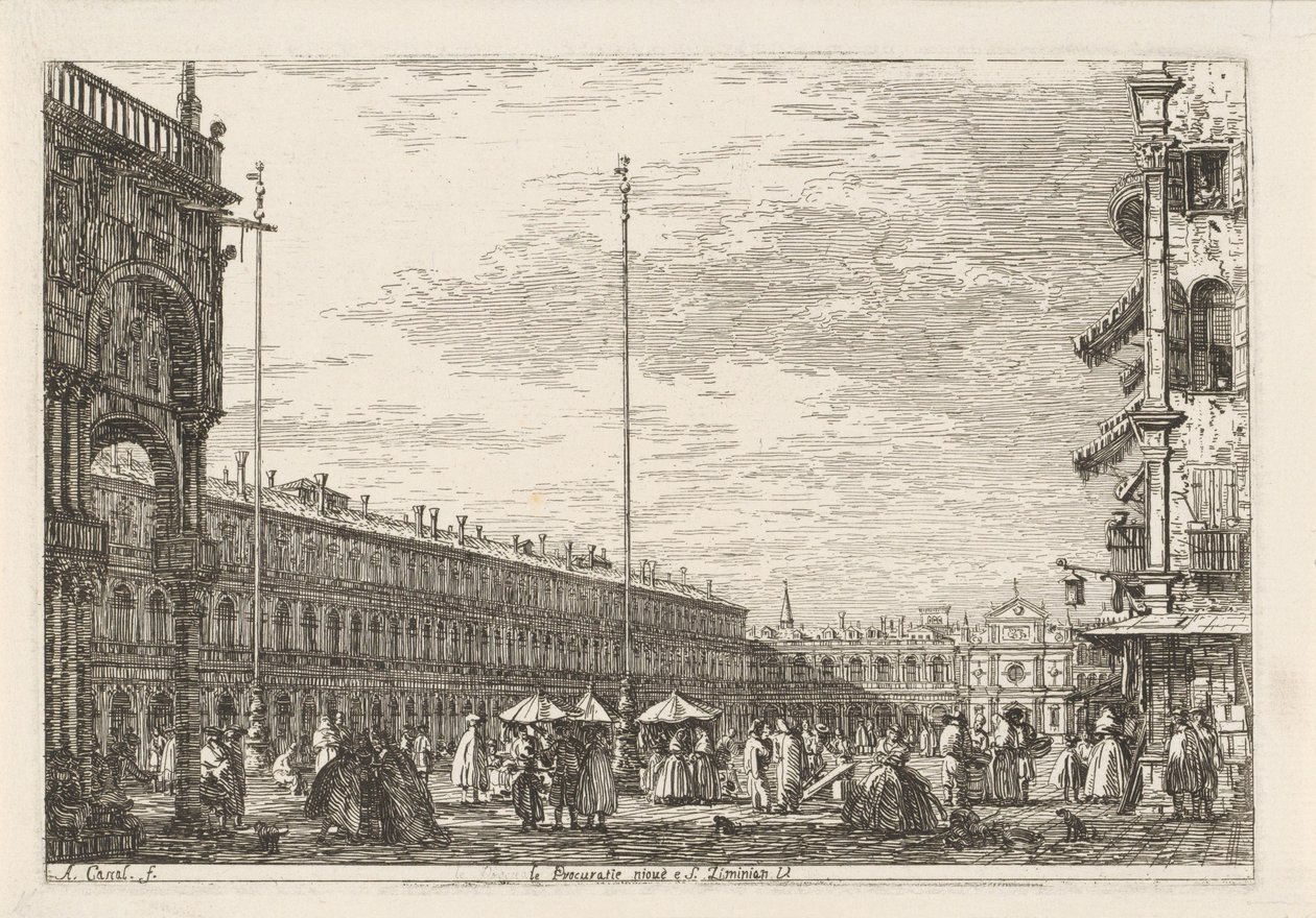 Plaza de San Marcos Le procuratie niove e S. Ziminian V. (título sobre el objeto) Rostros en lugares existentes e inventados (título de la serie) Vedute altre prese da i Luoghi altre ideate da Antonio Canal (título de la serie) de Canaletto