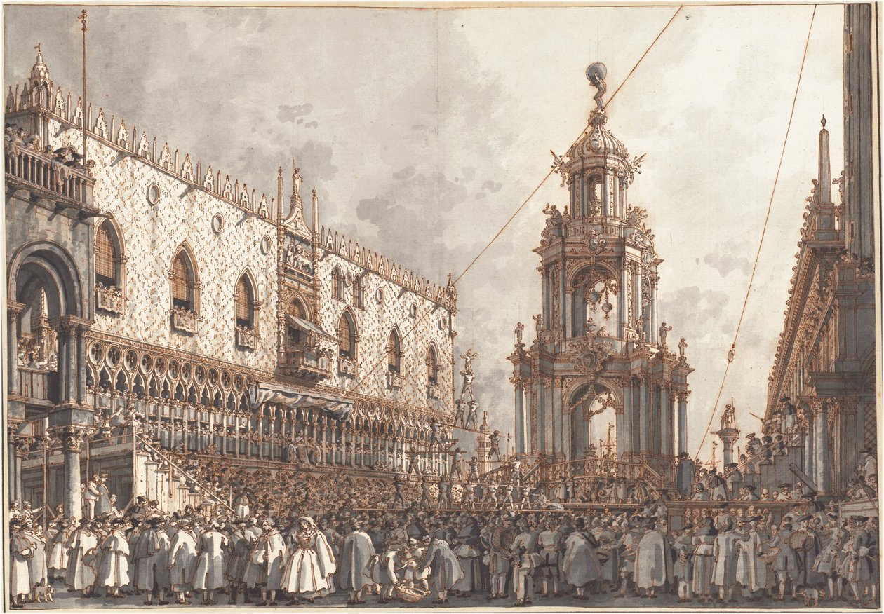 El festival «Giovedì Grasso» frente al Palacio Ducal de Venecia de Canaletto