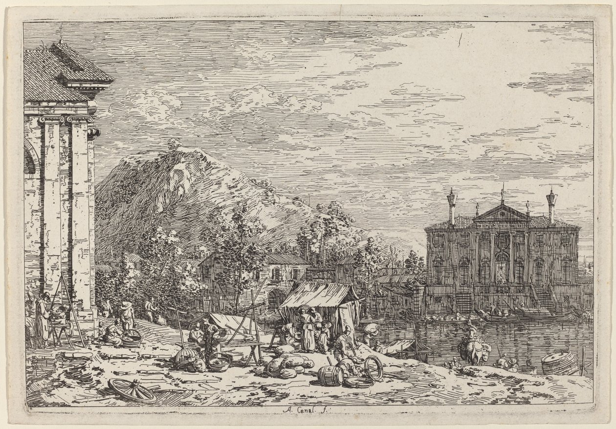 El mercado en Dolo, c. 1735-1746 de Canaletto