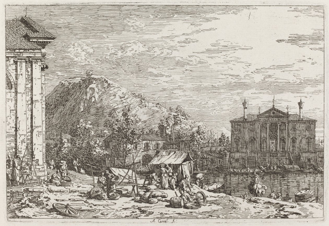 El Mercado en Dolo [abajo a la izquierda], c. 1735-1746 de Canaletto
